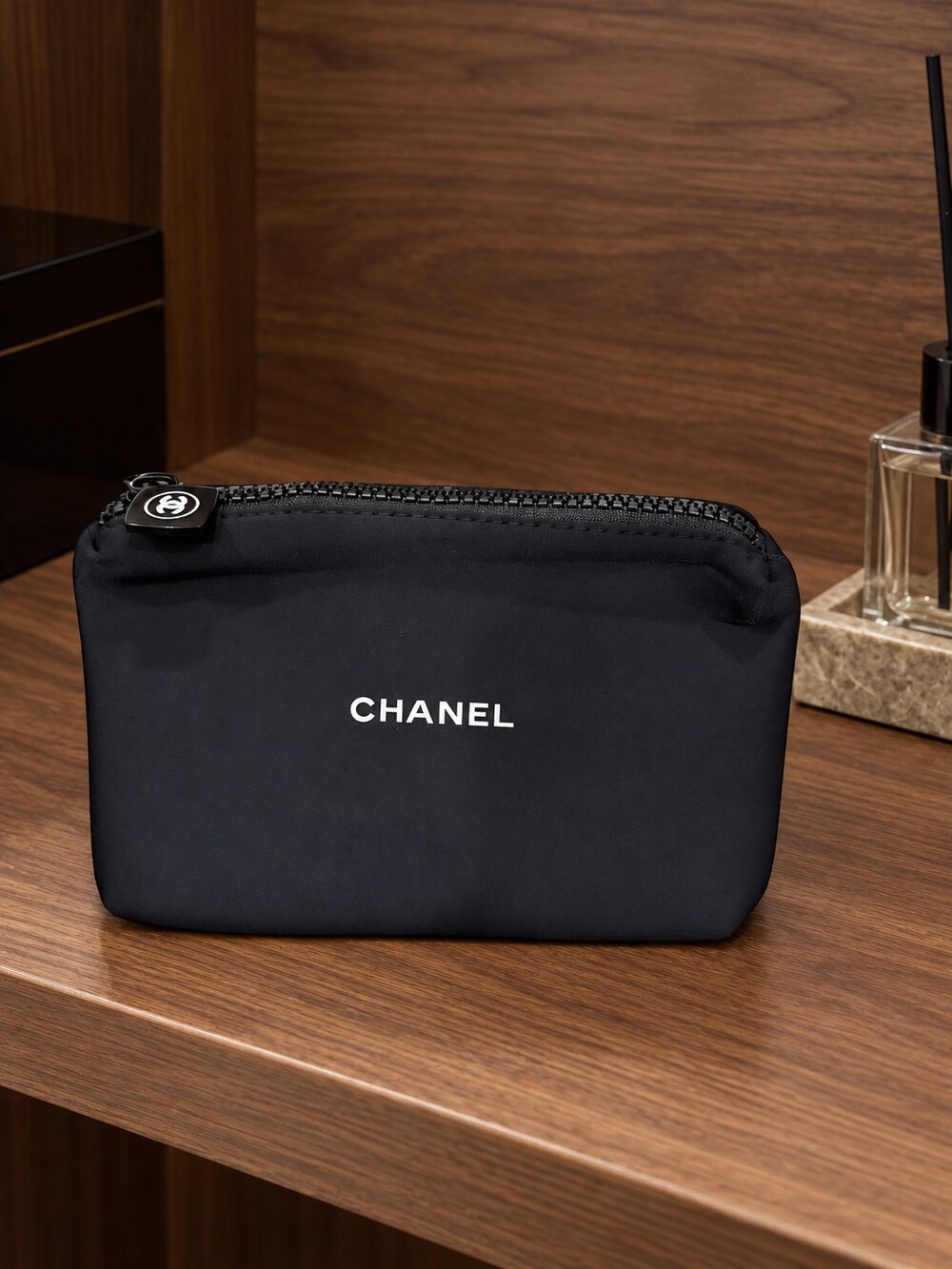 Chanel Black Zip Cosmetic Pouch | Everyday Essentials